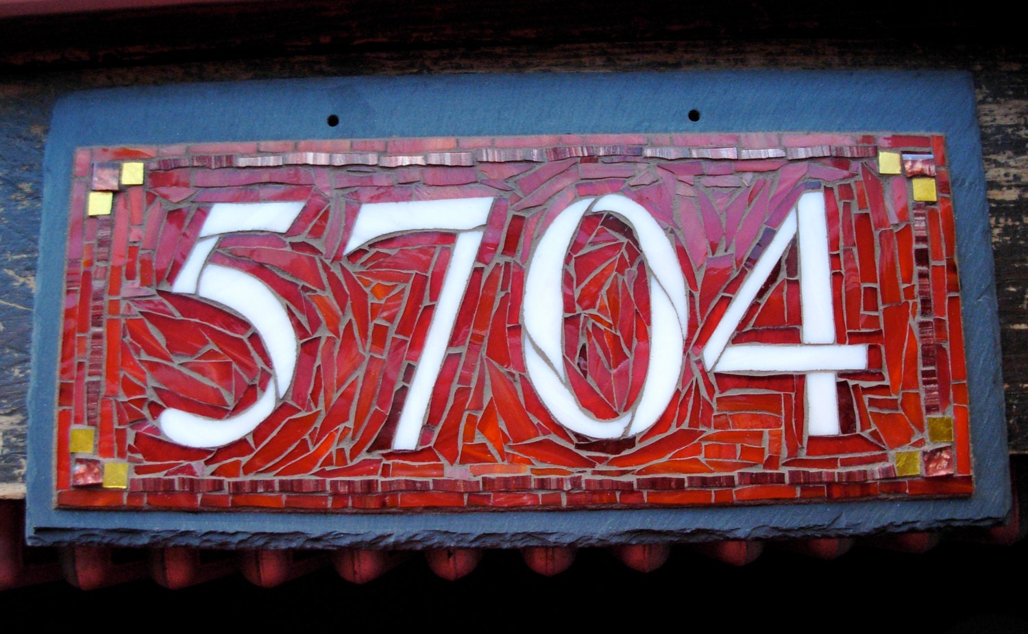 Mosaic House Number on Slate 4 digit--Large