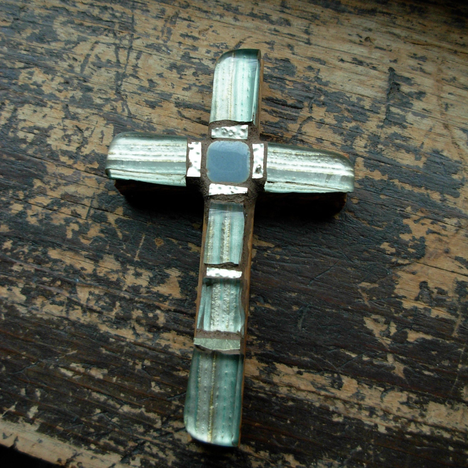 Pale Blue Green and Gold Confirmation Cross