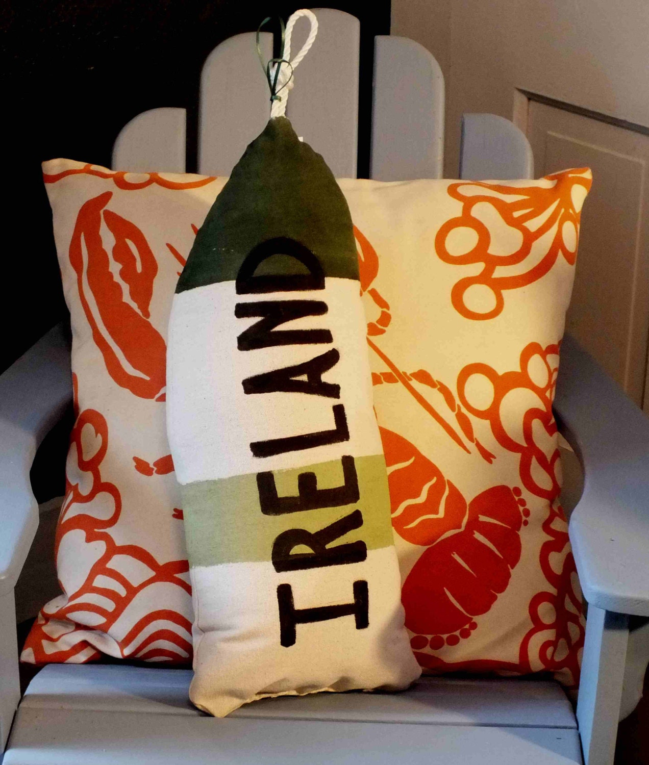 Buy air hockey table polish - Lobster Buoy Pillow .BOSTON.MASSACHUSETTS.clover green. irish. balsam.beach.hostess gift.gift under 25.00.made in Maine