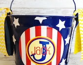 custom monogrammed preppy bucket featuring chevron and stripes - personalized