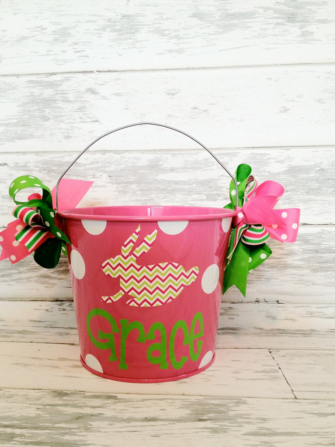 personalized Easter bunny bucket with a patterned bunny