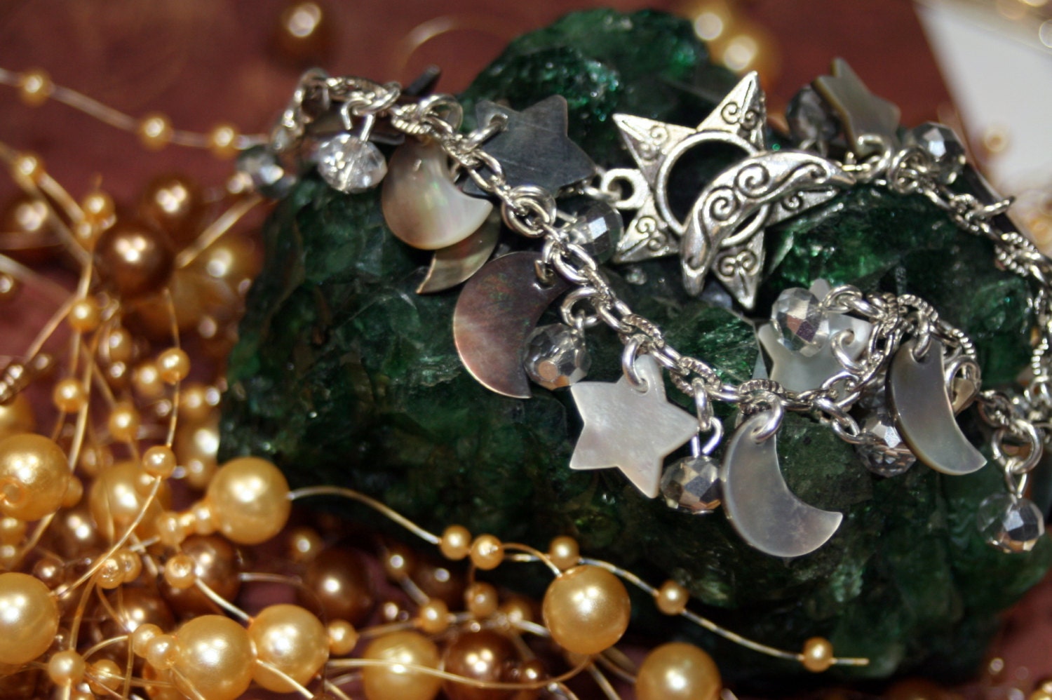 Under a Starry Night Petite Charm Bracelet Adorable Moon Stars Crystals Feminine Girly