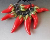 Chili Pepper Charm Red and Green Handmade Colored Porcelain