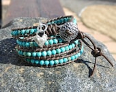 Faceted Turquoise and Sterling Silver Wrap Bracelet