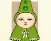 Oblio-- Original Painting Paper Cutting Contemporary Folk Art OOAK