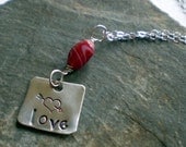 Silver Love Pendant with Red Glass