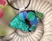 Black Green -  Necklace - Dichroic  Pendant -  Fused Glass Jewelry - Dichroic Fused Glass Jewelry -Wedge Necklace 122412p101