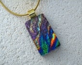 Small Golden Pink Purple Rainbow  -  Necklace - Fused Glass Pendant - OOAK -  Dichroic Fused Glass Pendant  Jewelry - Necklace  032313p109