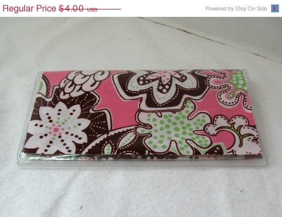 Anniversary Sale Checkbook Cover Floral Pink Lime Cash Holder Works with Duplicate Checks