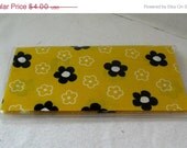 Anniversary Sale Checkbook Cover Flowers Black on Yellow Cash Holder Works with Duplicate Checks