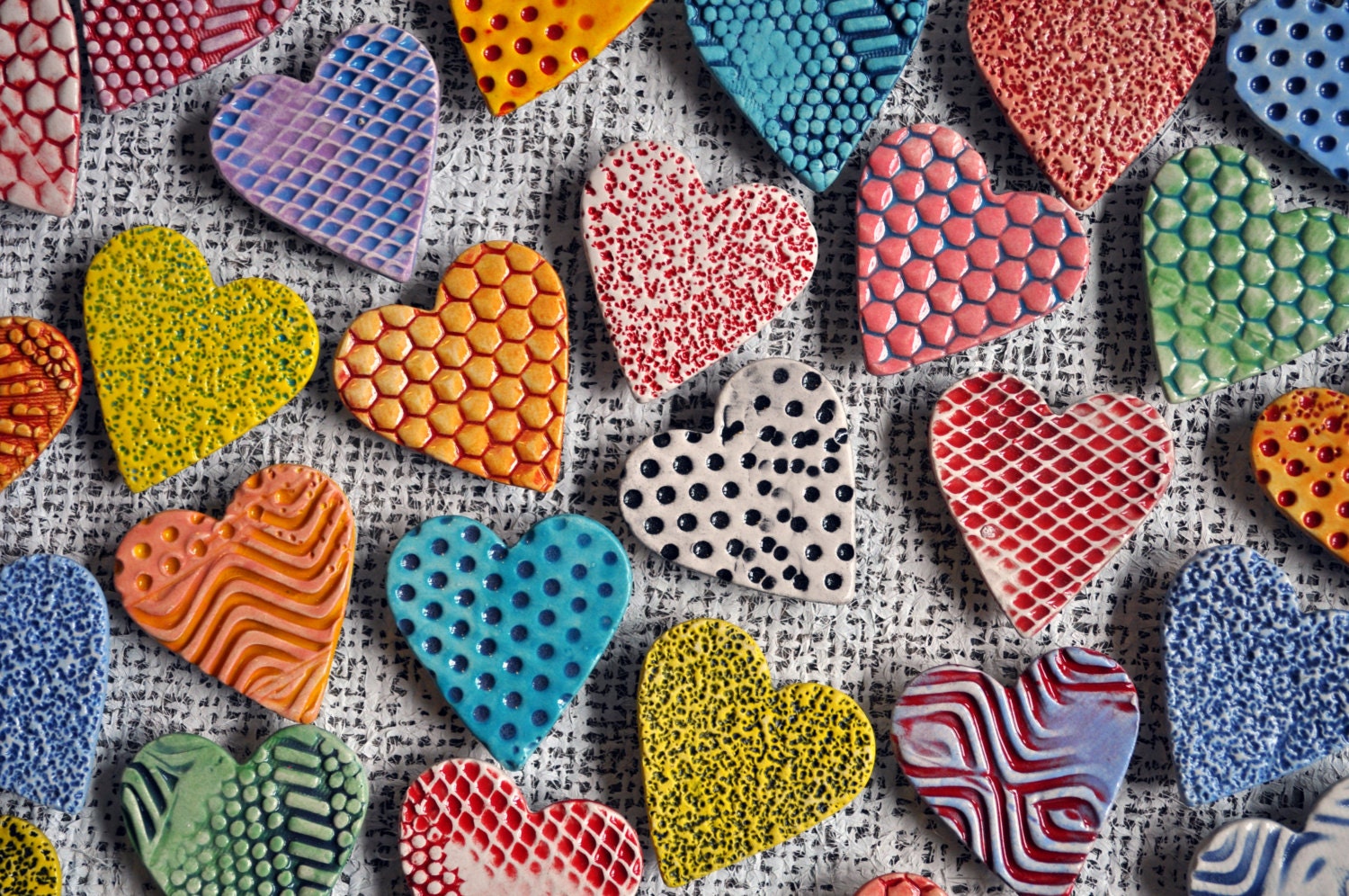 Colorful Hearts- Ceramic Heart Magnets- Valentine Magnets