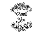 Whimsical floral Thank You rubber Stamp