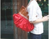 SALE 30% off (Coupon code - Marchsale) QUOTE Pleated Bag Leather and Canvas-- Red