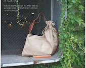 SALE 30% off (Coupon code - Marchsale) Quote studio  Leather n Canvas Saddle bag -- light brown