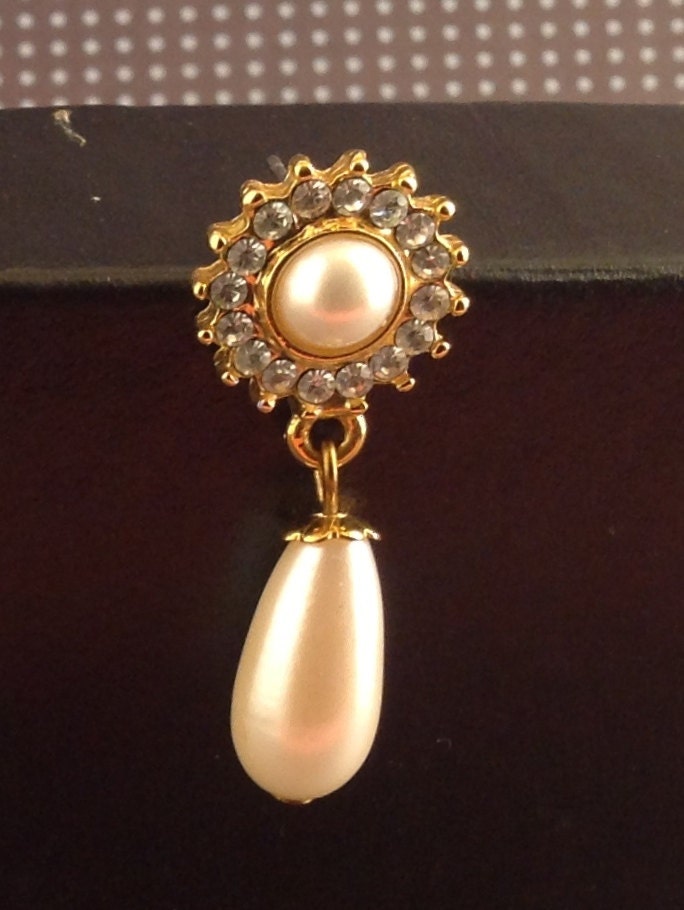 Vintage Burst Post Earrings with Pearl Drop and CZs