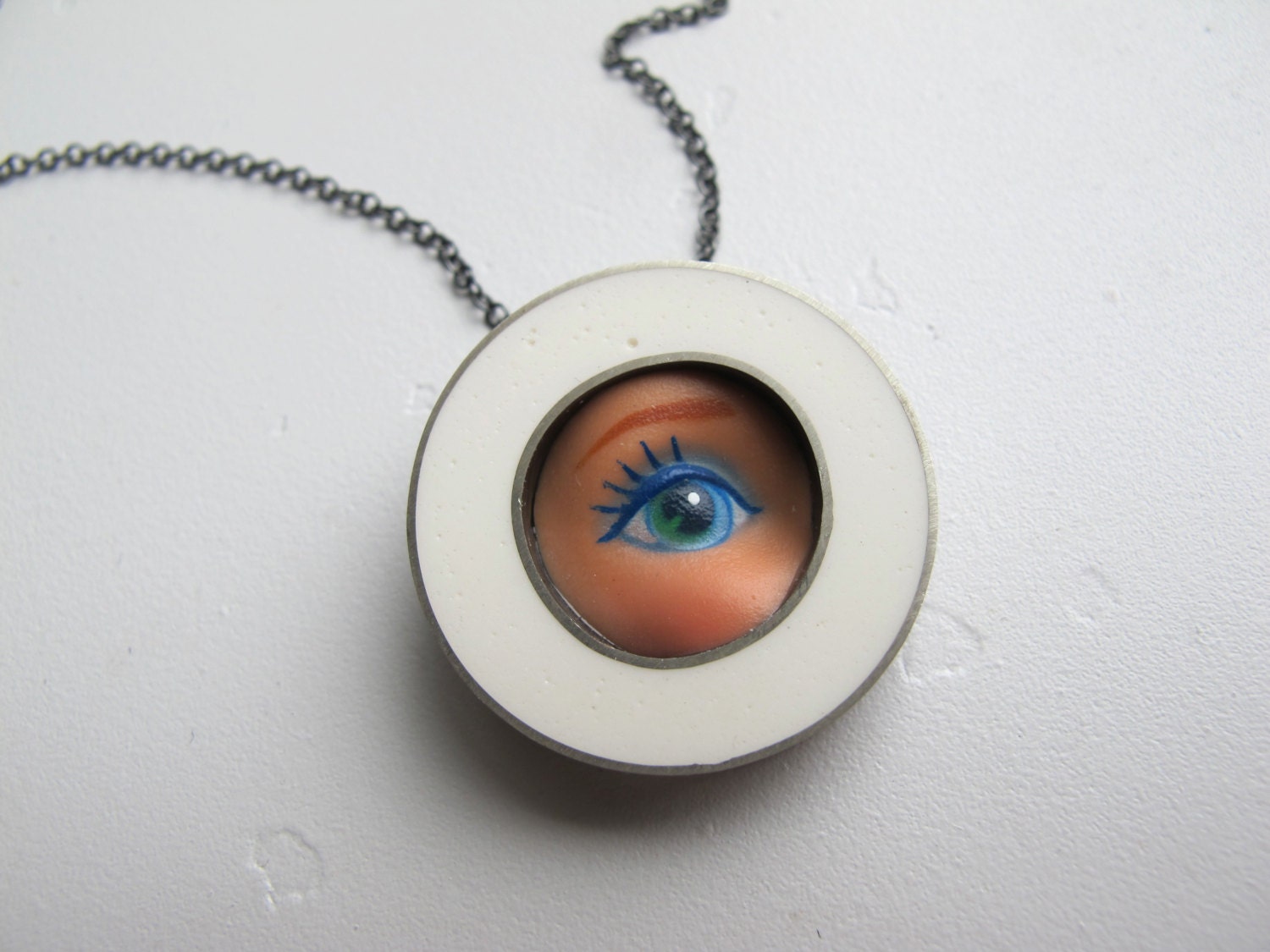 Barbie Doll Eye Necklace with White Resin