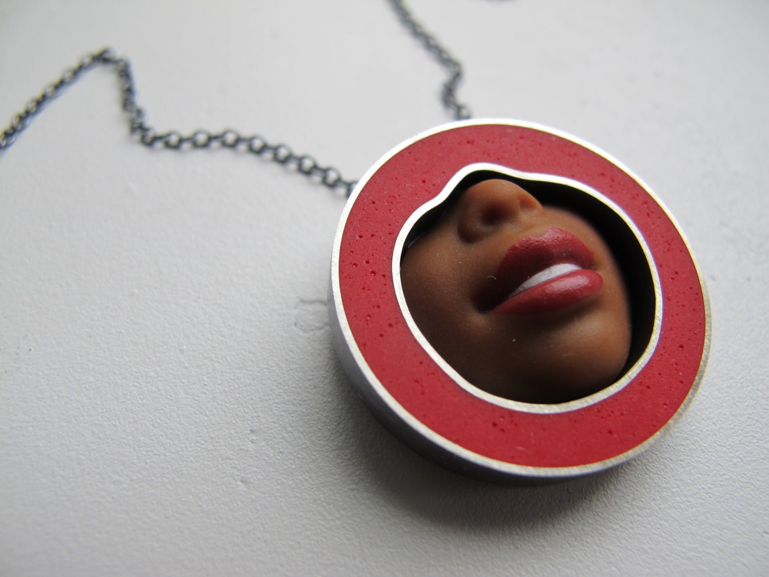Barbie Doll Smile Necklace with Red Resin