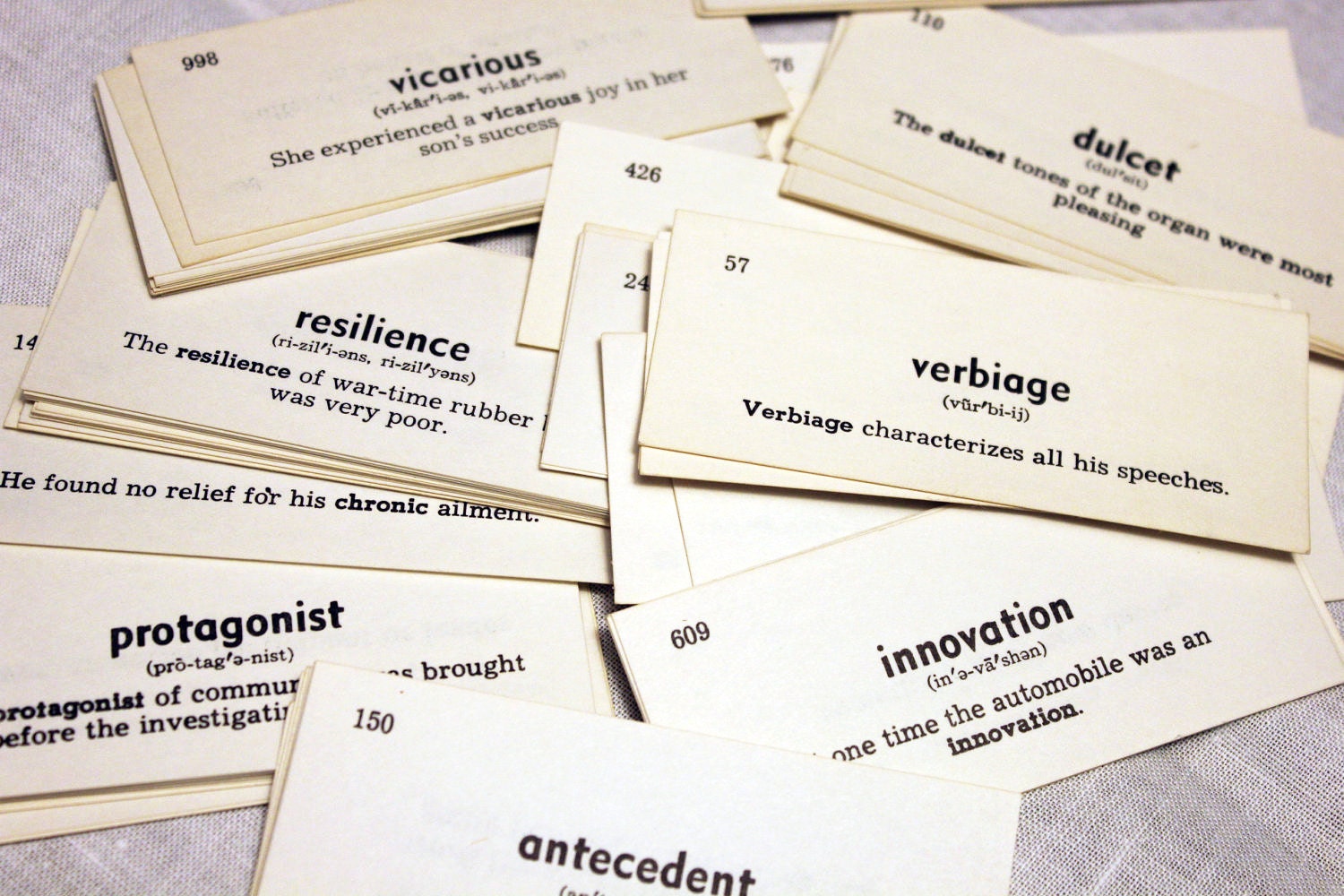 Lot of 25 Vintage English Vocabulary Flash Cards