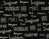 Brejer, Mon Amie, Bonjour Words Black Fabric - Half Yard