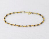 Pyrite bracelet - delicate black & gold vermeil beaded bracelet - simple modern jewelry