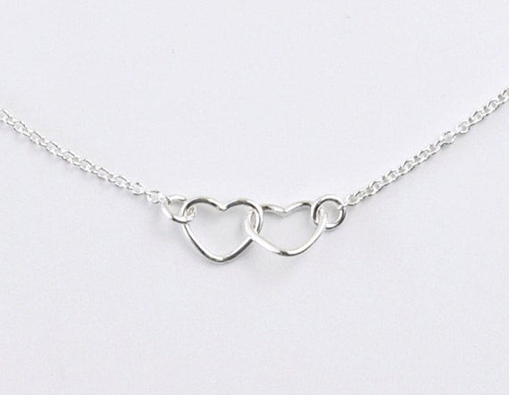 Two hearts - sterling silver hearts linked on sterling chain - dainty modern jewelry - edor gift for her