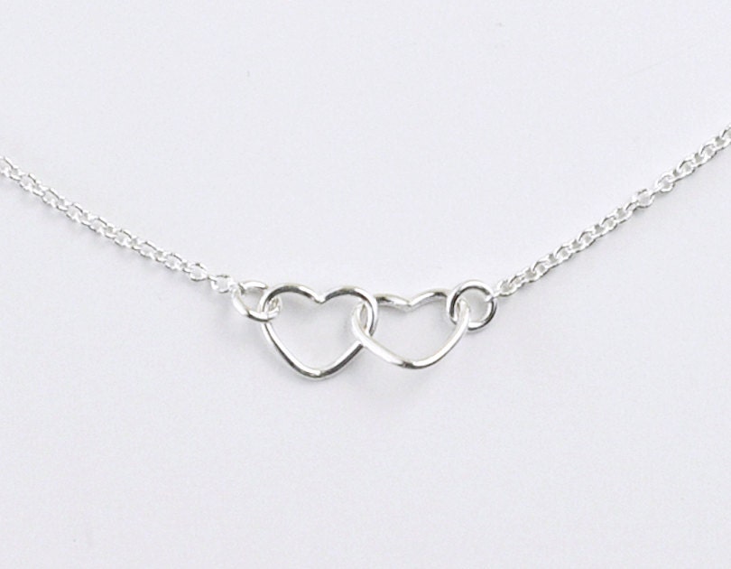 Two hearts - sterling silver hearts linked on sterling chain - dainty modern jewelry - edor gift for her