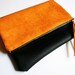 Large foldable faux orange suede Leather Pouch Clutch bag