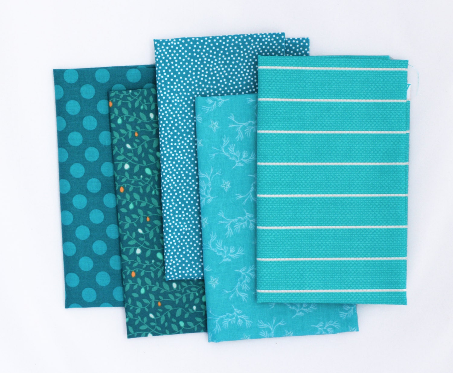 Teal - 5 Fat Quarters - Quilting Fabric Bundle