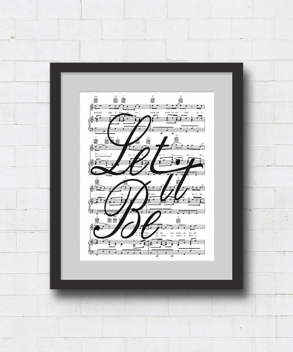 Let It Be Wall Art Typographic Print - 8x10" Beatles Song Lyrics on Sheet Music Wall Art Print