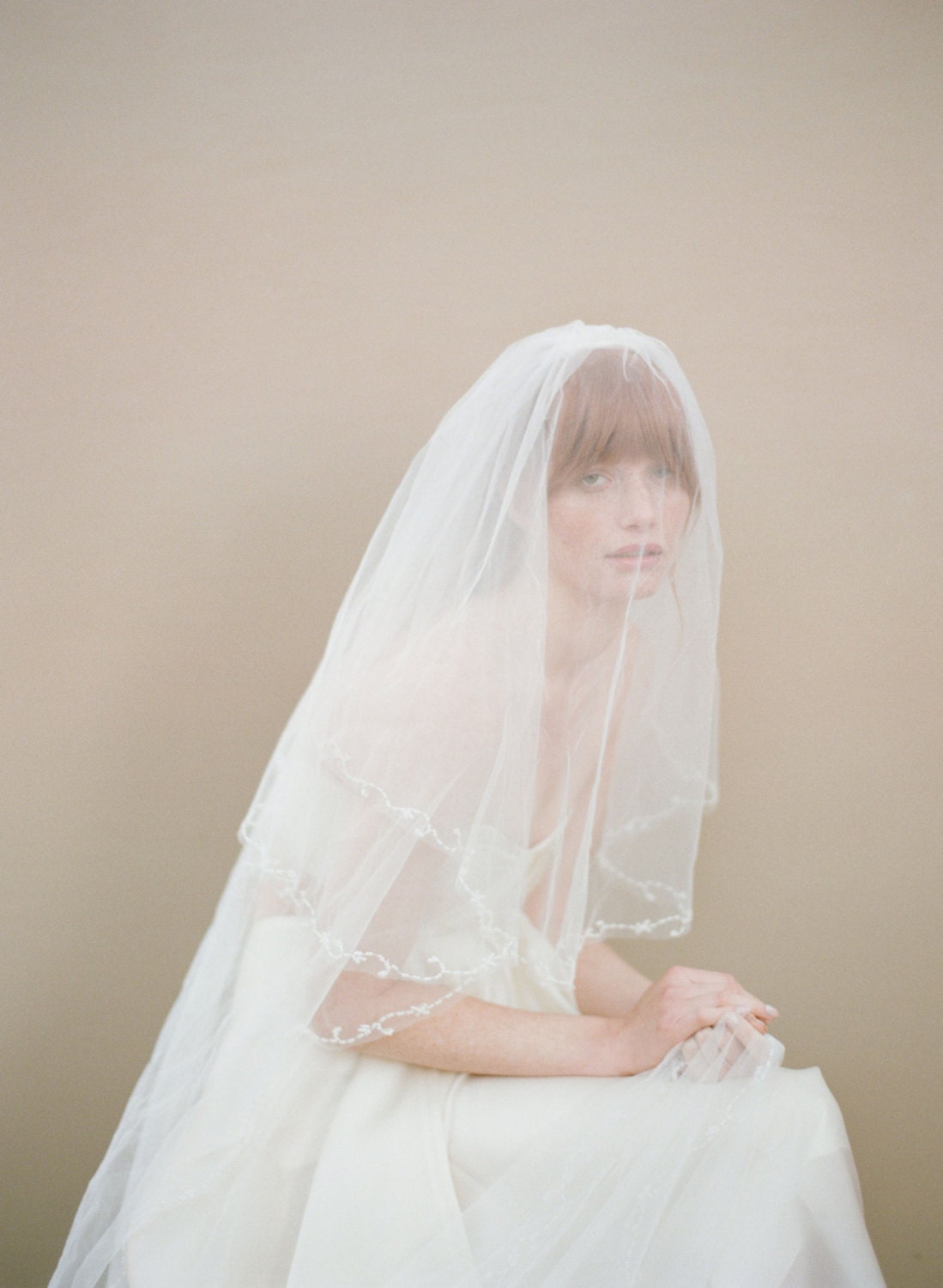Bridal veil, wedding tulle veil with beads - Beaded cathedral length veil - Style 358 - Made to Order