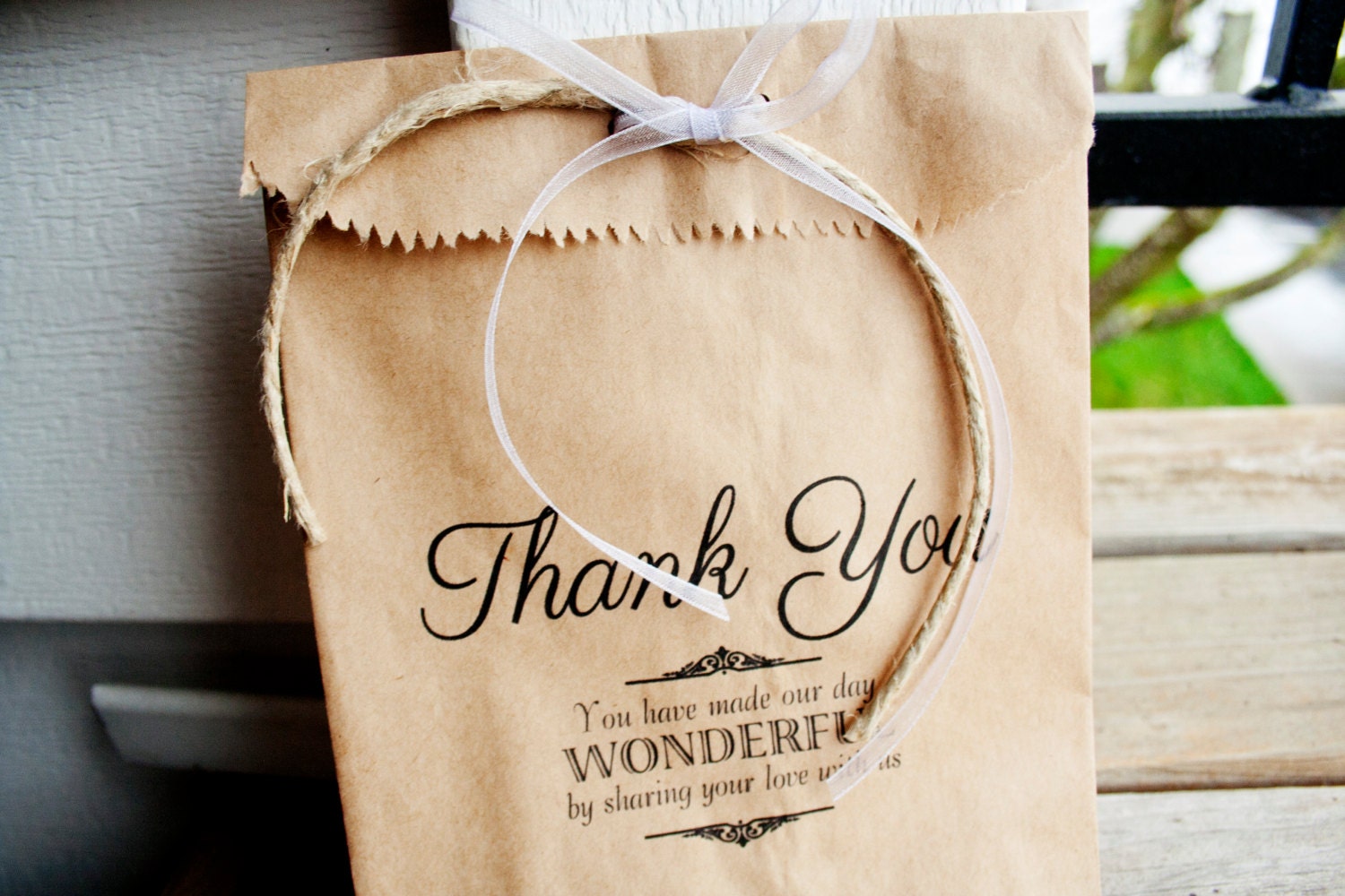Brown Paper Favor Bags - Wedding Cookie or Treat Bag - Thank You Message - One Bag