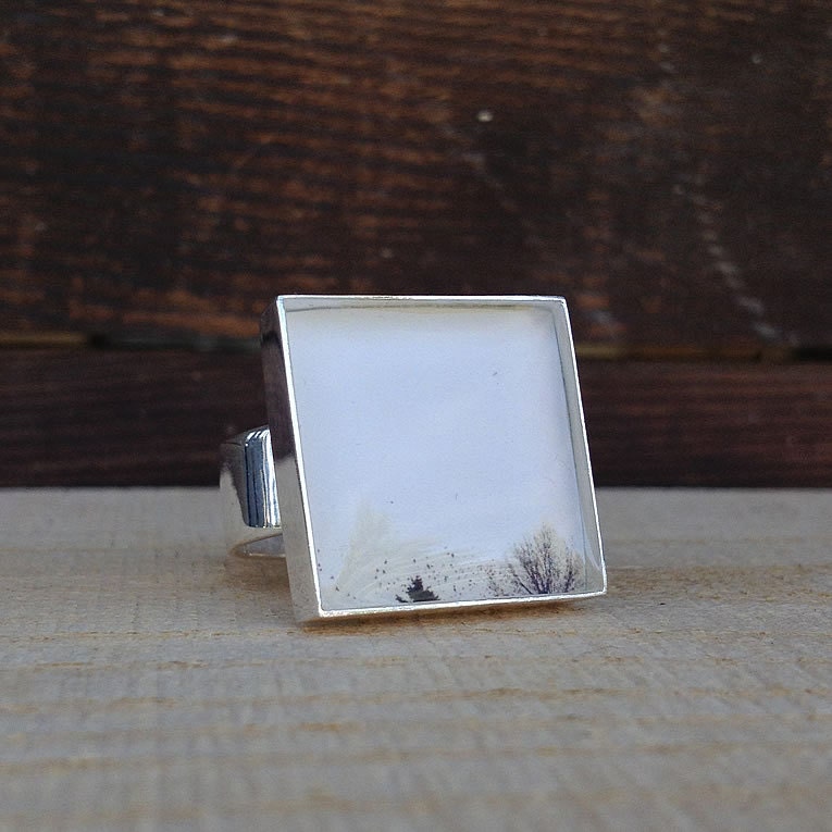 Instagram photo ring in resin and silver "Birds in Flight" wearable art