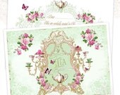 Tea party invitation notecards, shower tea, pink roses, vintage teacup, high tea Invitations, macarons, teapot