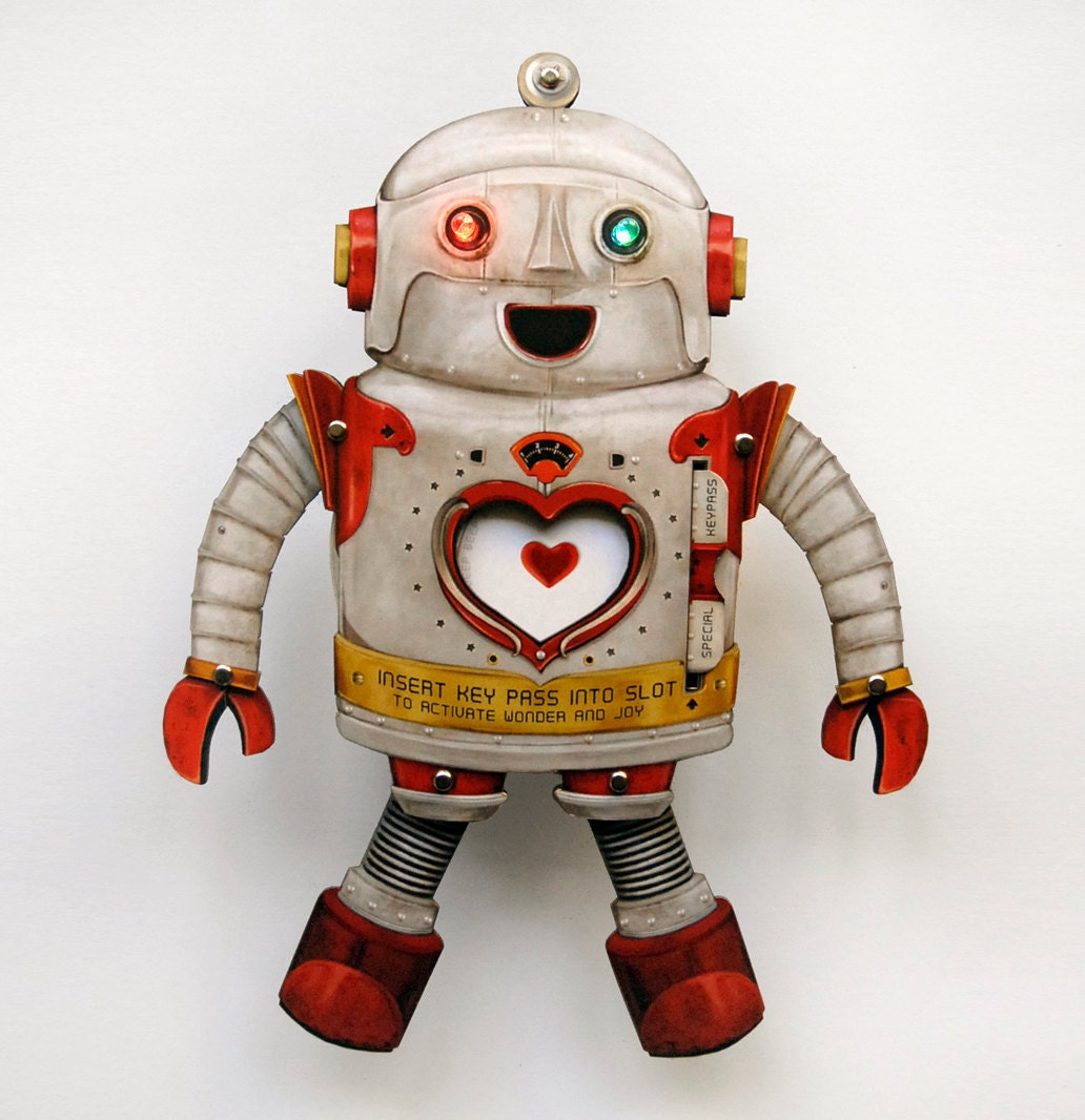 Electric LOVE Robot Paper Toy with blinking LED lights