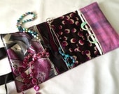 Luxury Silk Jewelry Travel Case - Pink & Purple Feather Burnout