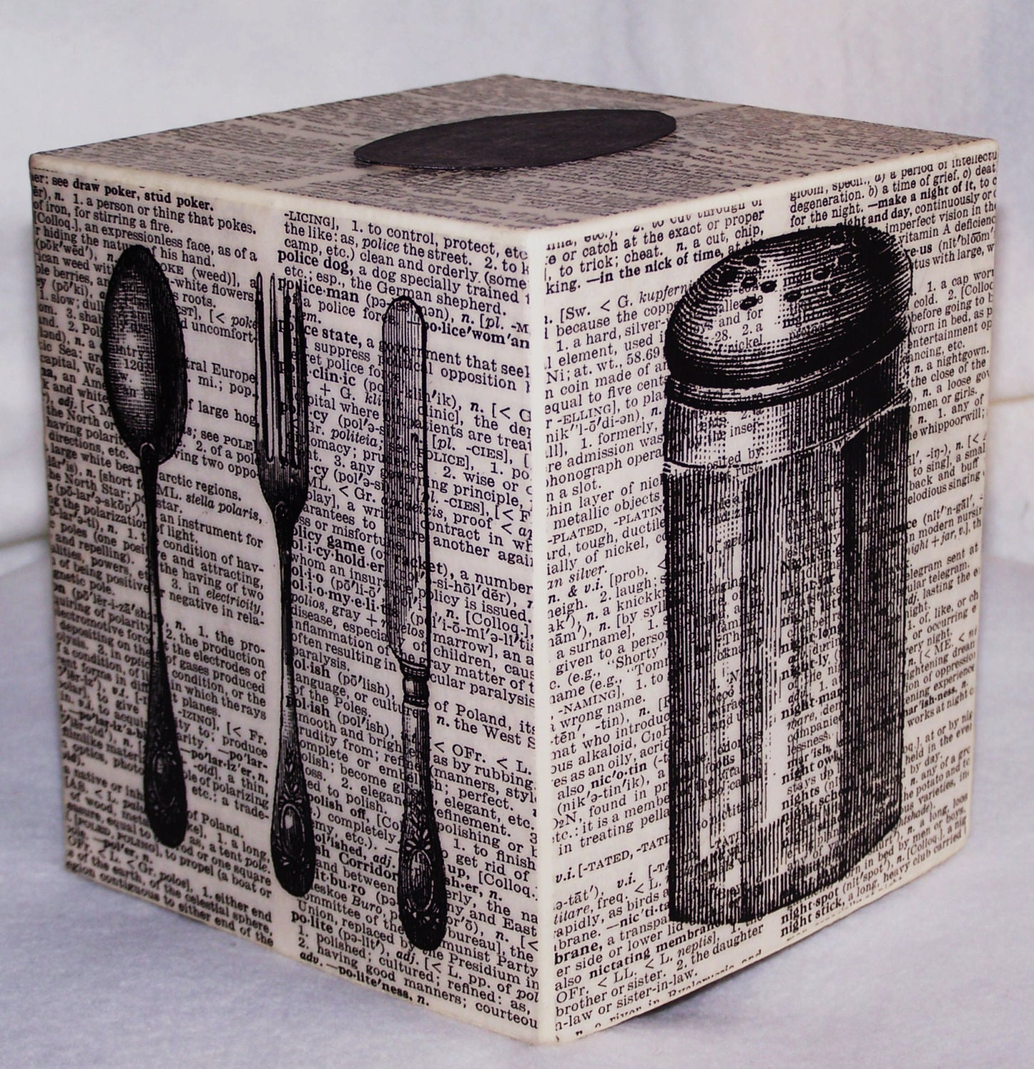 Kitchen Art, Tissue Box Cover, Salt Shaker, Silverware, Measuring Cup, Scale, Winterberry Cottage