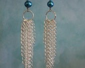 Chain Earrings, Teal and Silver Earrings, Chains