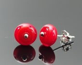 Small Glass Stud Circle Earrings in Red