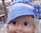 Toddler sized Jax Hat in periwinkle or lavender cashmere sweater fabrics