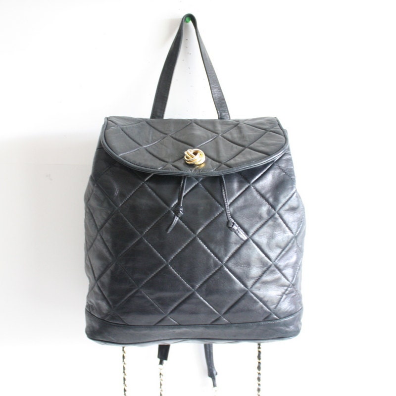 Vintage 1980s Black Quilted Leather Backpack