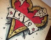 Romantic Love Greeting Card Retro Heart Tattoo  5x7 by Agorables Undead Valentine's Day