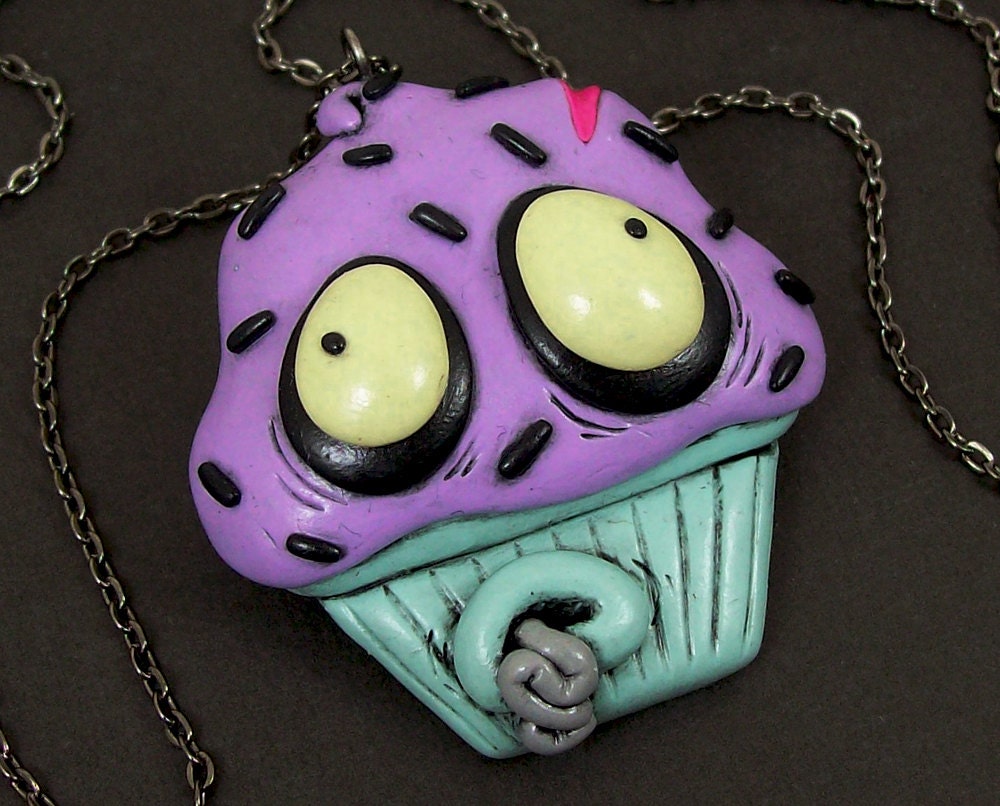 Zombie Cupcake Necklace in purple and blue