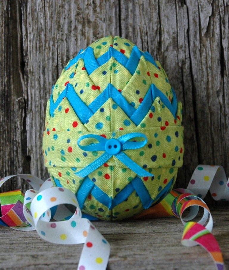 Quilted Ornament Easter Egg Shaped Turquoise and Lime Green