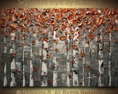 ORIGINAL Large Abstract Birch Trees Painting Impasto Landscape Oil Painting Heavy Textured Modern Palette Knife Painting by Susanna 36x24