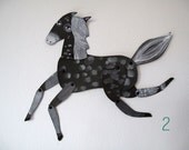 Shadow / Dark Grey, White and Aqua Horse Articulated Decoration  / Hinged Beasts Series
