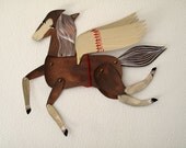 Châtaigne / Winged Copper and Creme Horse Articulated Decoration  / Hinged Beasts Series