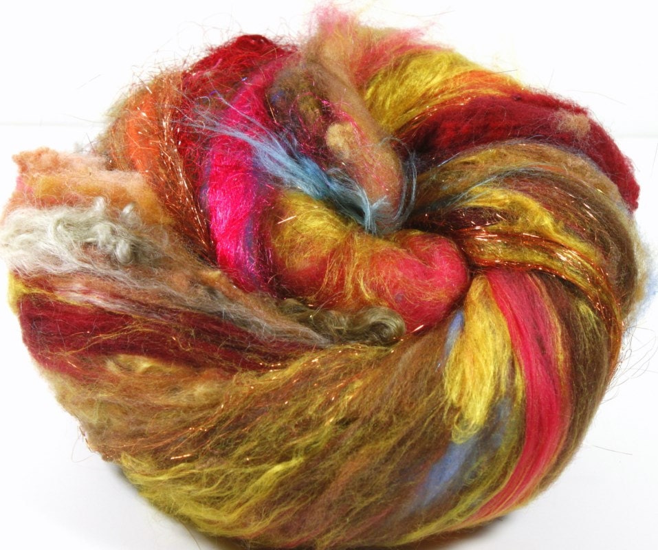 Art Batt Spinning Felting Fiber- Terra Cotta- Totally Textured Jazzturtle Artisan Batt