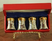 Vintage pewter salt and pepper shakers boxed set of four Brass topped