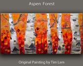 Original acrylic painting Aspen Forest art, huge mural abstract painting Autumn landscape painting 48x24x1.3