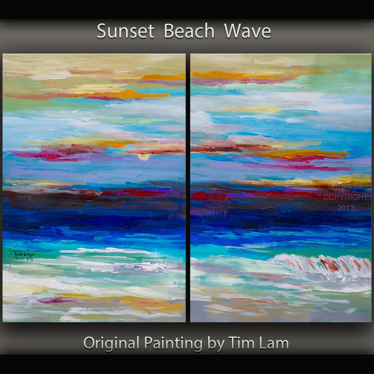 Original Abstract painting modern large fine beach art Oil painting on 2 panel canvases 42x30 by Tim Lam